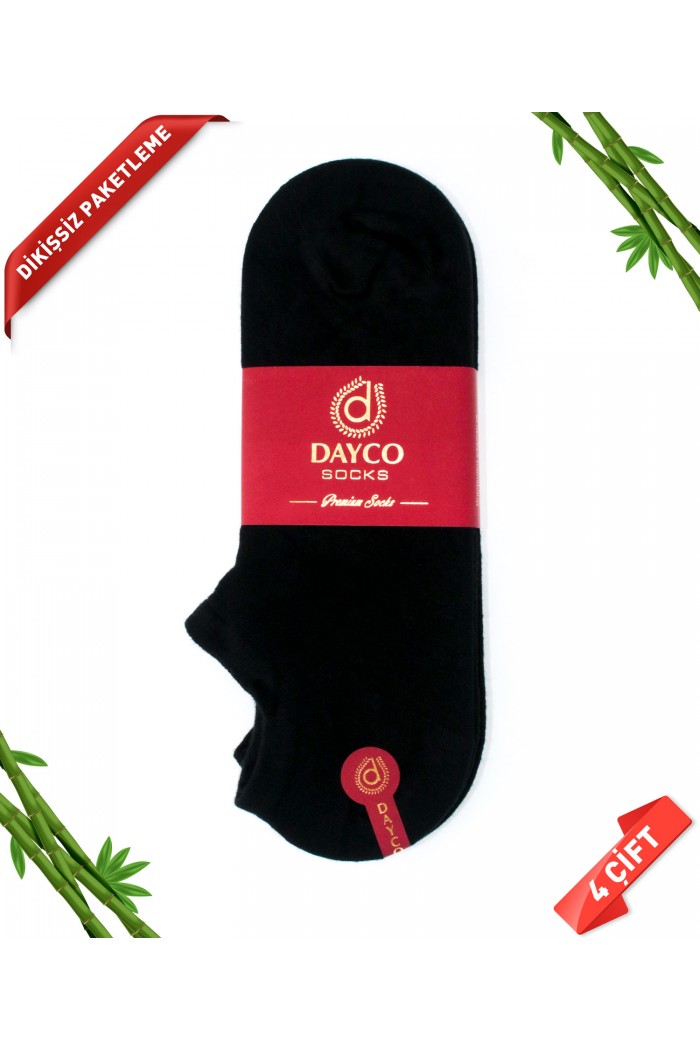 Siyah Renk Yazlık Erkek Bambu Sneakers Çorap (Görünmez Çorap) 4'lü Set 522SYH-38-40