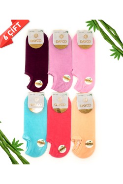 Renkli Kadın Bambu Sneakers Çorap (Görünmez Çorap) 6'lı Asorti Set - 572A