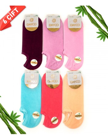 Renkli Kadın Bambu Sneakers Çorap (Görünmez Çorap) 6'lı Asorti Set - 572A