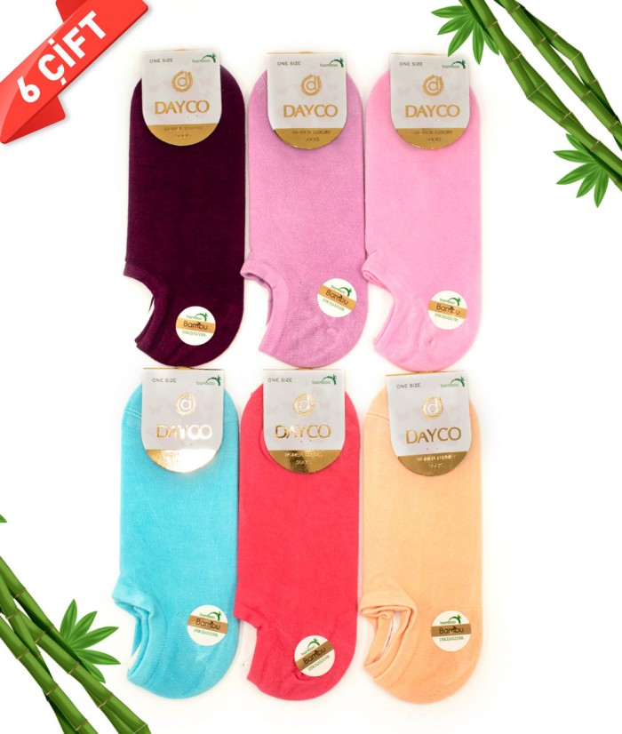 Renkli Kadın Bambu Sneakers Çorap 6'lı Asorti Set