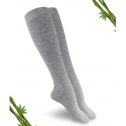 Premium Bambu Dikişsiz Kadın Dizaltı  Çorap Gri Melanj - 389-GRML