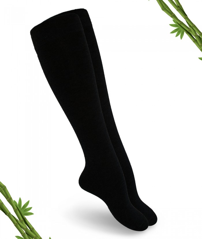 Siyah Renk Premium Bambu Dikişsiz Kadın Diz Altı Çorap(1 çift) - 384-SYH