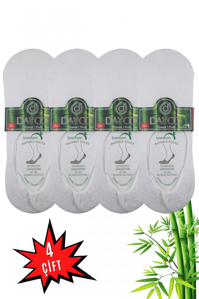 Dayco Beyaz Renk Erkek Dikişsiz Bambu Babet Çorap 4'lü Set - C102-36-40