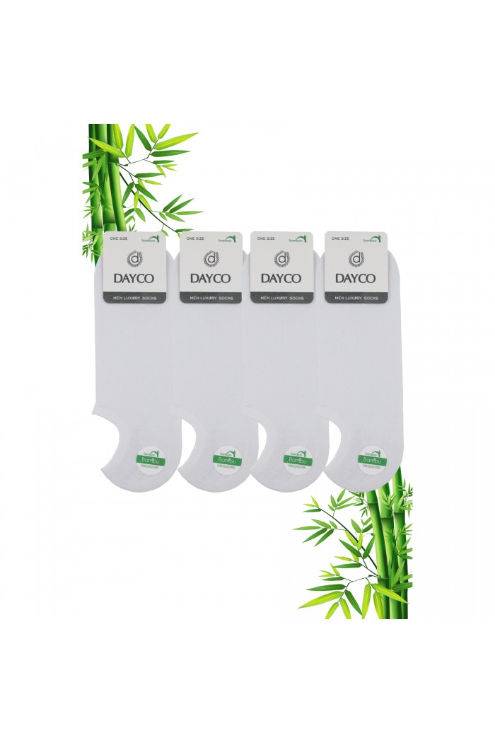 Beyaz Renk Yazlık Erkek Bambu Sneakers Çorap (Görünmez Çorap) 4'lü Set - 521BYZ