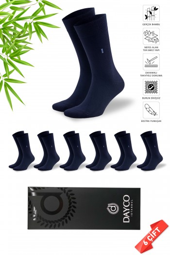 Lacivert Yazlık Dikişsiz Erkek Bambu Çorap Soket 6'lı Set (İnce Yazlık Bambu Çorap) - 41-45 - 10124-LACI