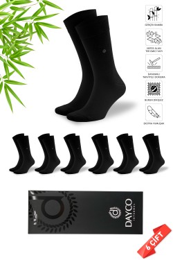 Premium Siyah Renk Bambu Erkek Çorap 6 Çift Kışlık - 20600