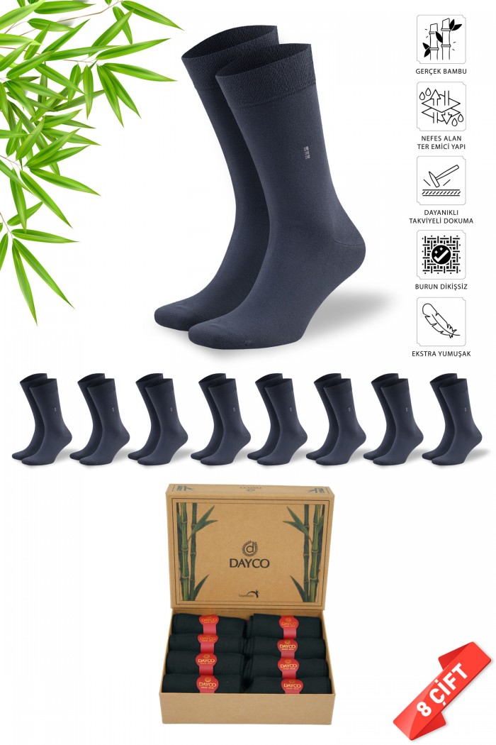 Füme Renk Yazlık Erkek Bambu Çorap Soket 8'li Set Premium Kraft Kutulu - 474