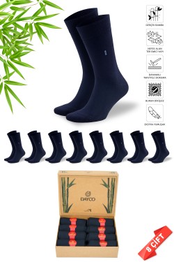 Lacivert Renk Yazlık Erkek Bambu Çorap Soket 8'li Set Premium Kraft Kutulu - 475