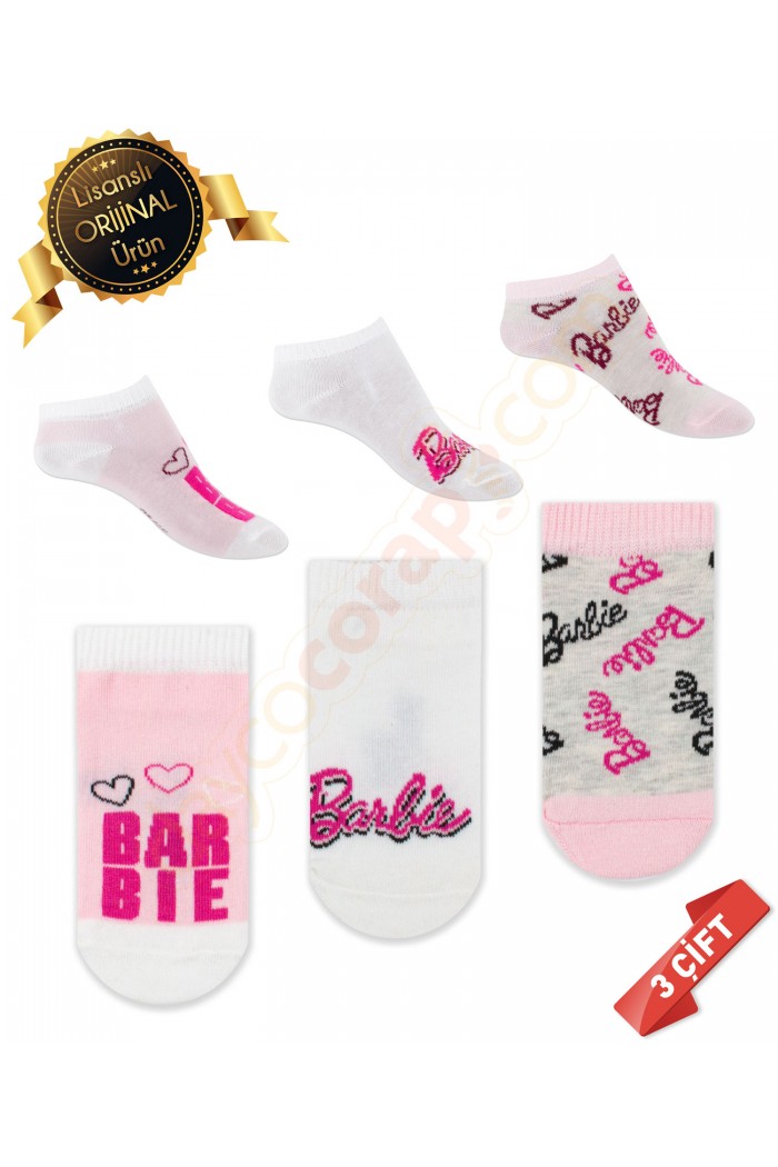 Orijinal Lisanslı Barbie Desenli Patik Çorap 3lü Asorti - DL15610708-BARBIE-PTK-31-34