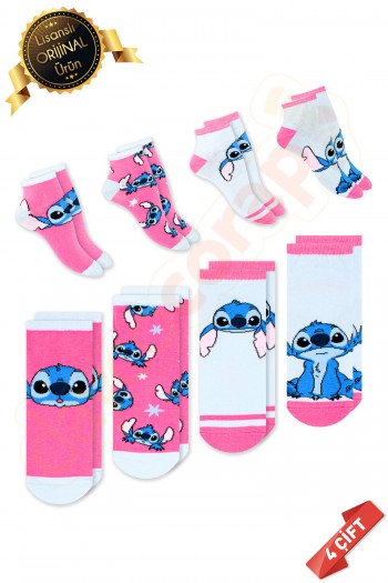 Orijinal Lisanslı Stitch Desenli Patik Çorap 4lü Karışık Paket - DLU15610718-STC-PTK-35-38
