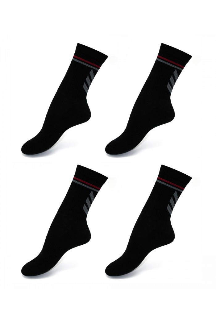 Siyah Renk Desenli Havlu Taban Sporcu Çorabı (4 Çift) - 4503
