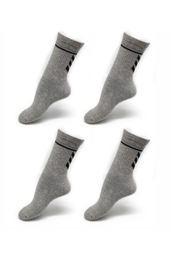 Gri Melanj Desenli Havlu Taban Sporcu Çorabı (4 Çift) - 4507
