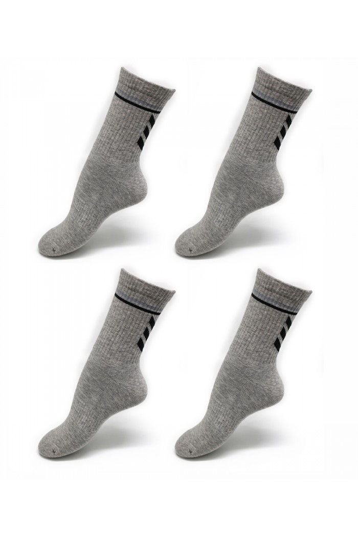 Gri Melanj Desenli Havlu Taban Sporcu Çorabı (4 Çift) - 4507