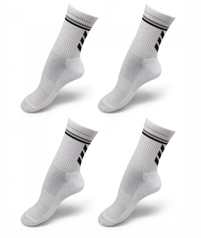 Beyaz Renk Desenli Havlu Taban Sporcu Çorabı (4 Çift) - 4511