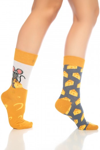 Fare-Peynir Desenli Renkli Kadın Çorap Soket - 702-Fare-SKT