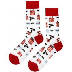Kırmızı Renk Hediye Desenli Renkli Kadın Çorap Soket - 717-KHediye-SKT