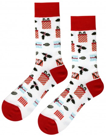 Kırmızı Renk Hediye Desenli Renkli Erkek Çorap Soket - 717-KHediye-SKT
