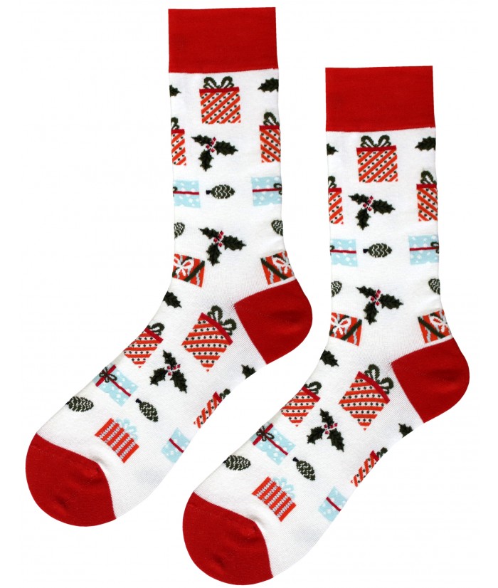 Kırmızı Renk Hediye Desenli Renkli Erkek Çorap Soket - 717-KHediye-SKT