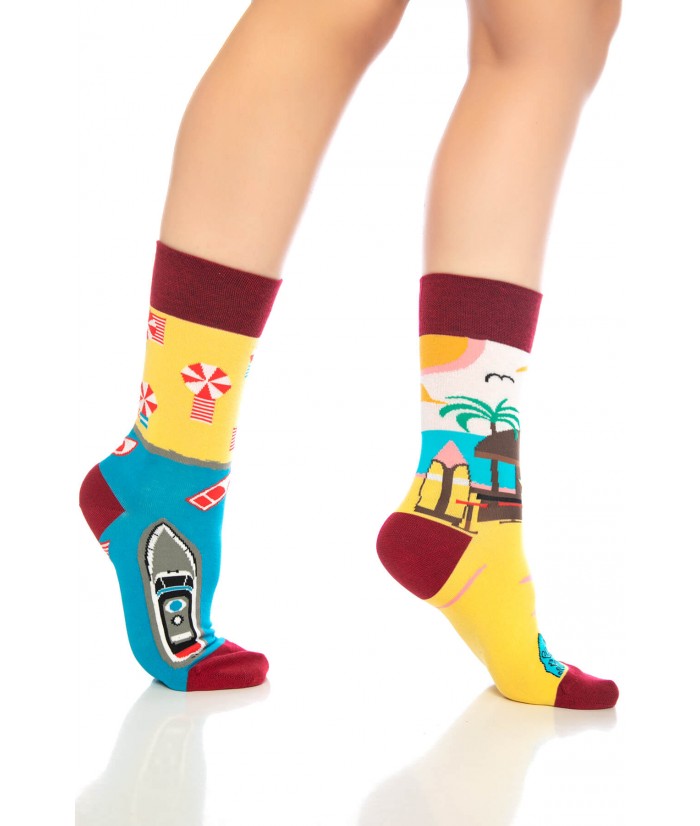 Sahil Desenli Renkli Erkek Çorap Soket