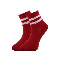 Kırmızı Renk Tenis Çizgili Kadın Renkli Çorap - 655-KRMZ