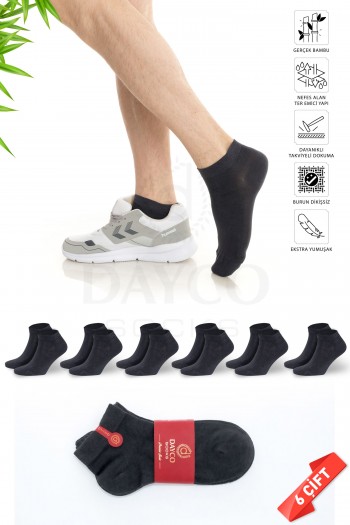 Füme Renk Erkek Yazlık Bambu Patik Çorap 6'lı Set - 10500-F