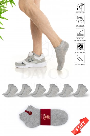 Gri Melanj Renk Dikişsiz Premium Battal Boy Erkek Bambu Patik Çorap 6'lı Set - 10509-GRML-47-50