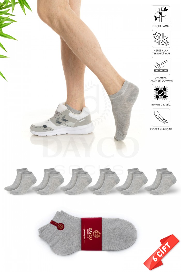Gri Melanj Renk Dikişsiz Premium Battal Boy Erkek Bambu Patik Çorap 6'lı Set - 10509-GRML-47-50 Gri Melanj Renk Dikişsiz Premium Battal Boy Erkek Bambu Patik Çorap 6'lı Set - 10509-GRML-47-50