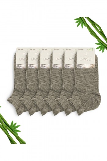 Gri Melanj Renk Dikişsiz Premium Battal Boy Erkek Bambu Patik Çorap 6'lı Set - 10509-GRML-47-50