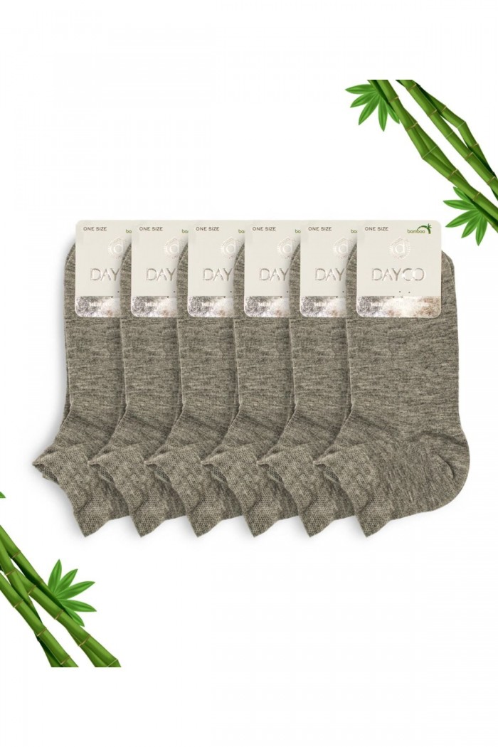 Gri Melanj Renk Dikişsiz Premium Battal Boy Erkek Bambu Patik Çorap 6'lı Set - 10509-GRML-47-50