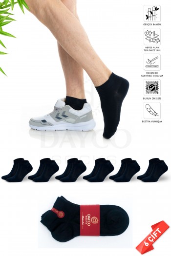 Lacivert Renk Battal Boy Yazlık Erkek Bambu Patik Çorap 6'lı Set - 10509-LACI-47-50