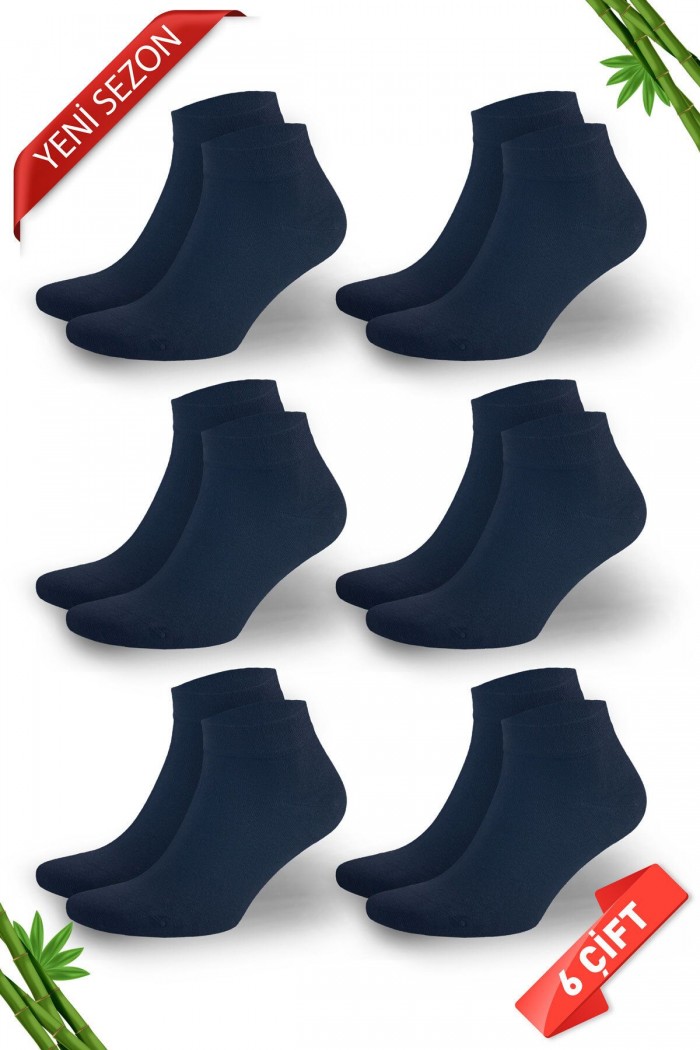 Lacivert Renk Battal Boy Yazlık Erkek Bambu Patik Çorap 6'lı Set - 10509-LACI-47-50