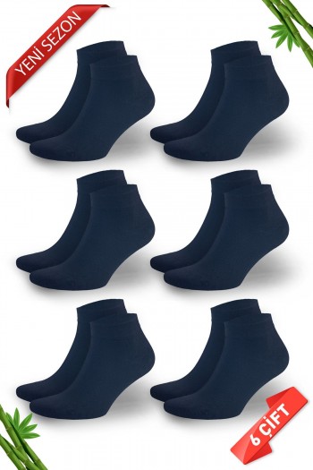Lacivert Renk Yazlık Erkek Bambu Patik Çorap 6'lı Set - 10500-L