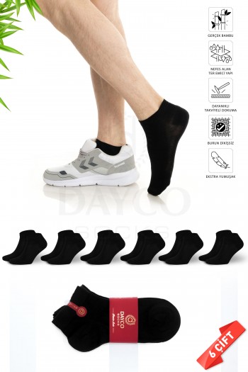 Siyah Renk Yazlık Erkek Bambu Patik Çorap 6'lı Set 10500-SYH-38-40