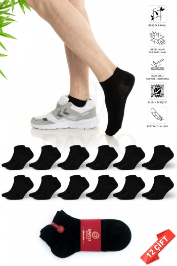 Premium Siyah Renk Erkek Bambu Patik Çorap 12li Set - 41-45 - 10500-DZ12-SYH