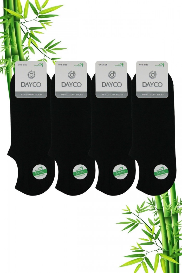 Siyah Renk Yazlık Erkek Bambu Sneakers Çorap (Görünmez Çorap) 4'lü Set - 522SYH