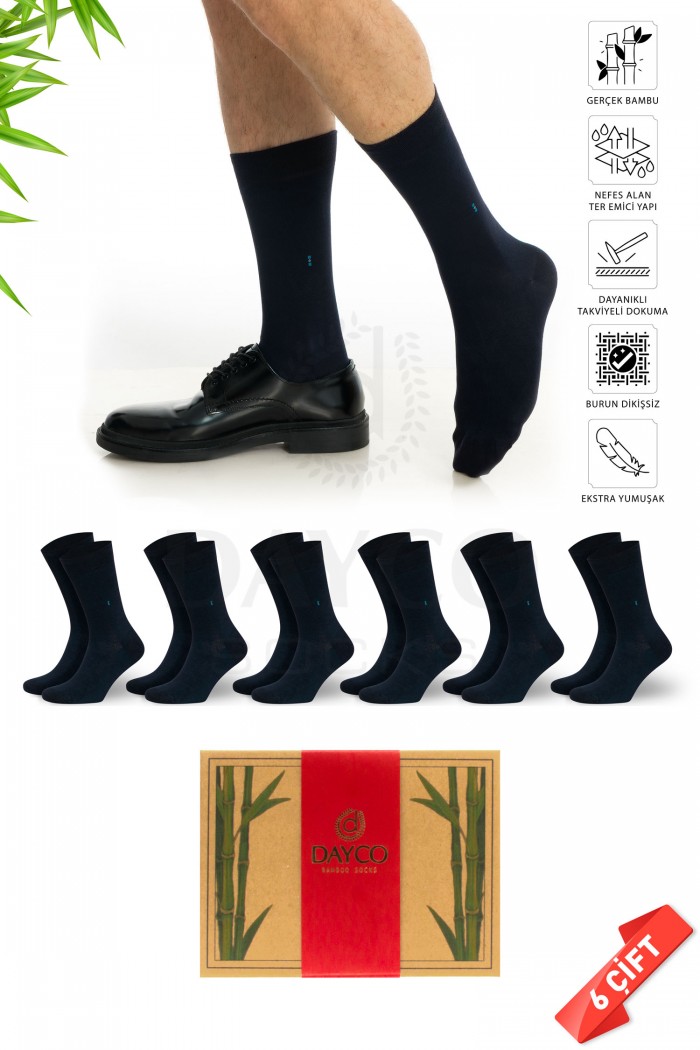 Lacivert Renk Kışlık Erkek Yün Bambu Çorap 6'lı Set - 301
