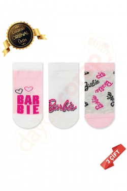 Orijinal Lisanslı Barbie Desenli Patik Çorap 3lü Asorti - DL15610708-BARBIE-PTK-31-34