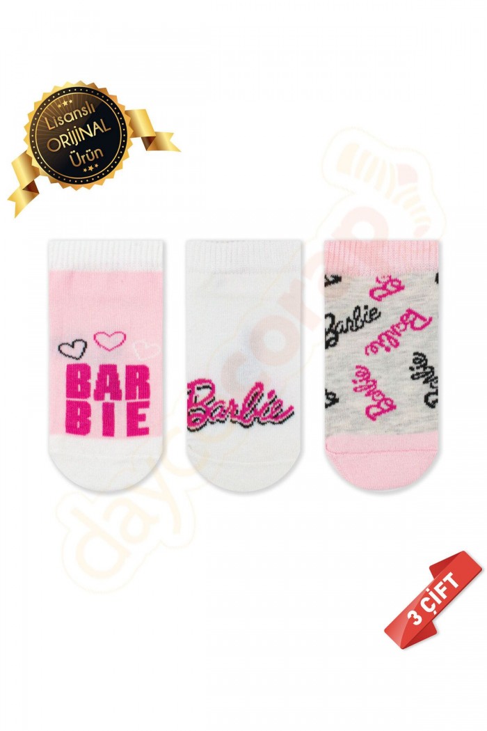 Orijinal Lisanslı Barbie Desenli Patik Çorap 3lü Asorti - DL15610708-BARBIE-PTK-31-34