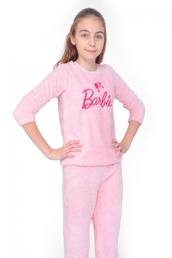 Barbie Temalı Pembe Çocuk Polar Eşofman Takımı - 57740-BRBCTKM-12Y