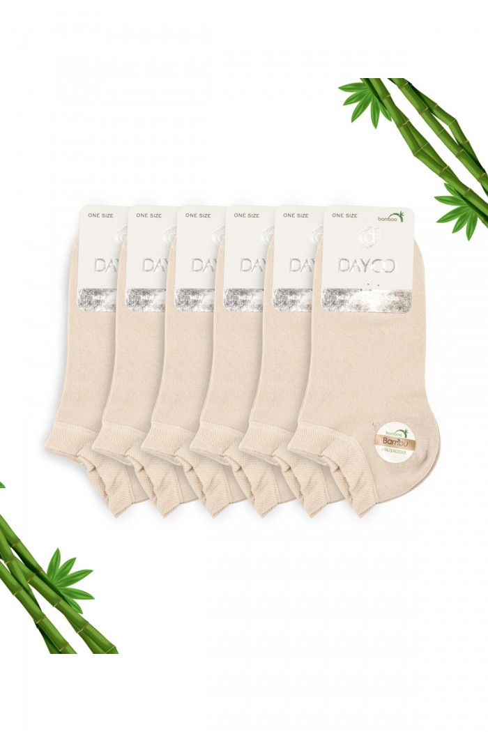 Bej Rengi Erkek Bambu Patik Çorap 6lı Set - 41-45 - 10500-BEJ 