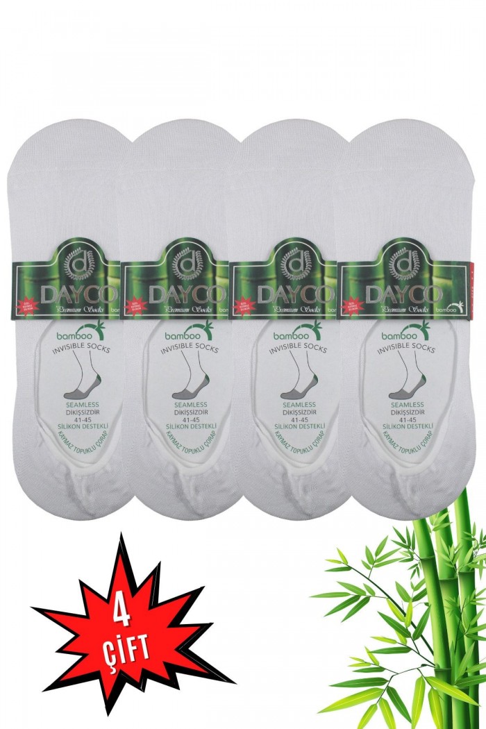 Beyaz Renk Yazlık Erkek Bambu Babet Çorap 4'lü set - C102