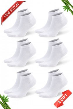 Beyaz Renk Yazlık Erkek Bambu Patik Çorap 6lı Set - 10512-BYZ-47-50
