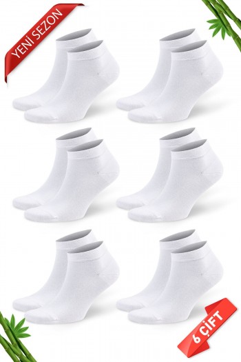 Beyaz Renk Yazlık Erkek Bambu Patik Çorap 6lı Set - 10512-BYZ-47-50