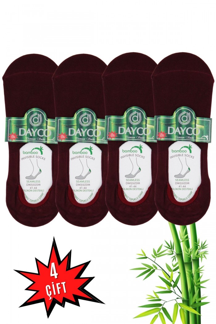 Bordo Renk Yazlık Erkek Bambu Babet Çorap 4'lü Set - C104 - 41-45