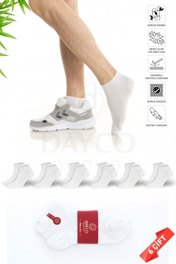 Beyaz Renk Yazlık Erkek Bambu Patik Çorap 6'lı Set - 10500-B