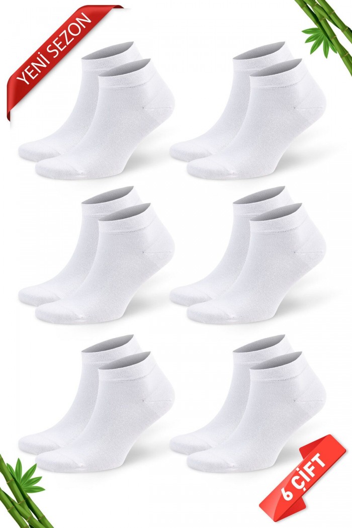 Beyaz Renk Yazlık Erkek Bambu Patik Çorap 6'lı Set 10500-BYZ-38-40