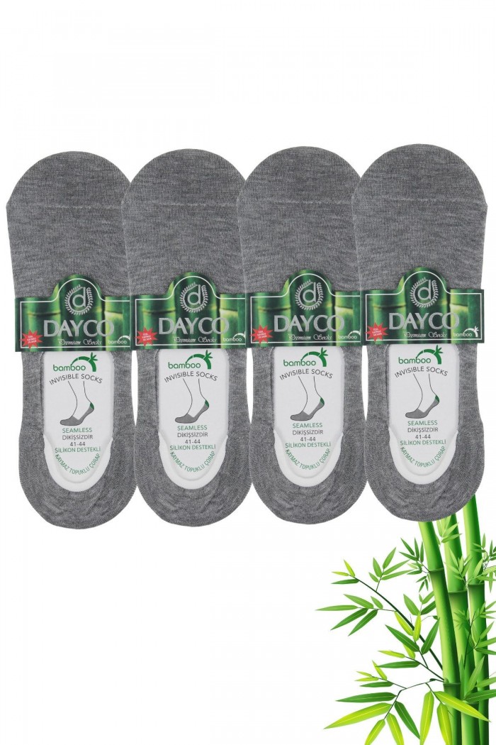Gri Melanj Renk Yazlık Erkek Bambu Babet Çorap 4'lü Set - C109