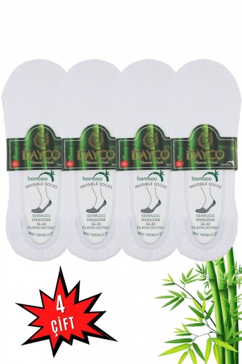 Beyaz Renk Yazlık Kadın Bambu Babet Çorap 4'lü Set - C50BYZ - 35-38