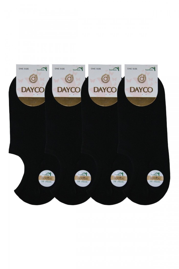 Siyah Renk Yazlık Kadın Bambu Sneakers Çorap (Görünmez Çorap) 4'lü Set - 570SYH