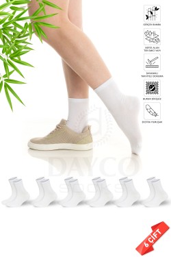 Beyaz Renk Bambu Kadın Çorap 6'lı Soket - 350BYZ